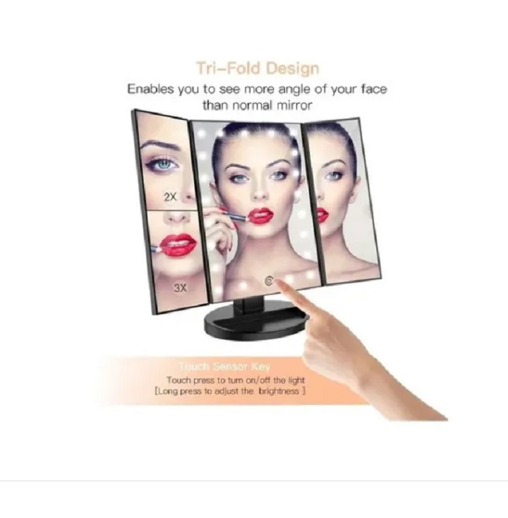 Espejo Maquillaje Tríptico Luz Aumento 10x/3x/2x