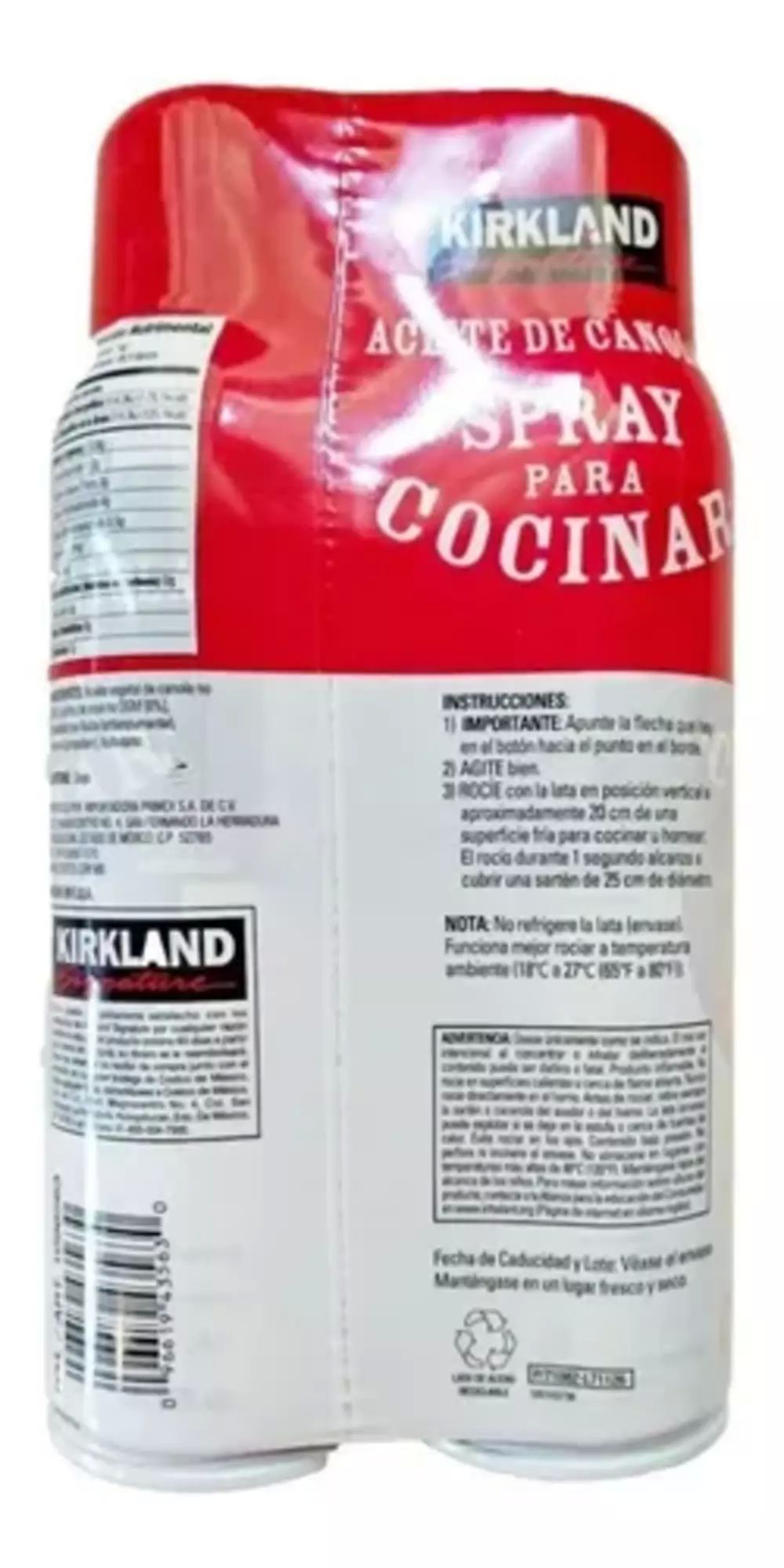 Aceite De Canola Spray Para Cocinar 2 Latas 964g Kirkland