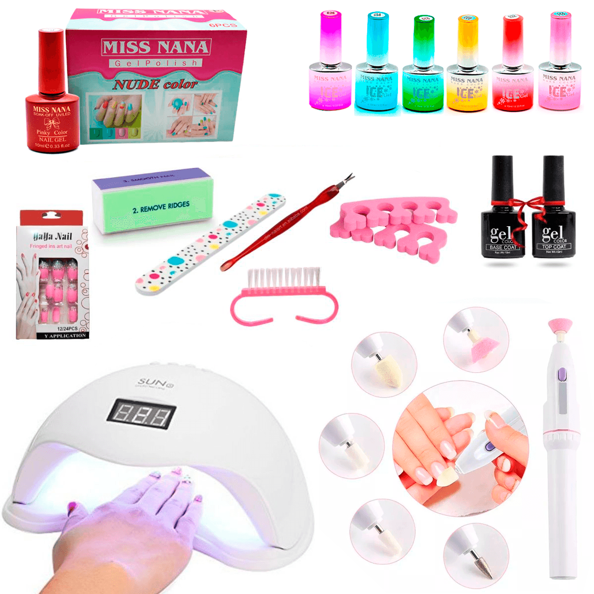 46 Piezas Para Embellecimiento y Decorado De Uñas Manicura Esmaltes Base top Lampara De Secado Accesorios Para Decoracion De Uñas