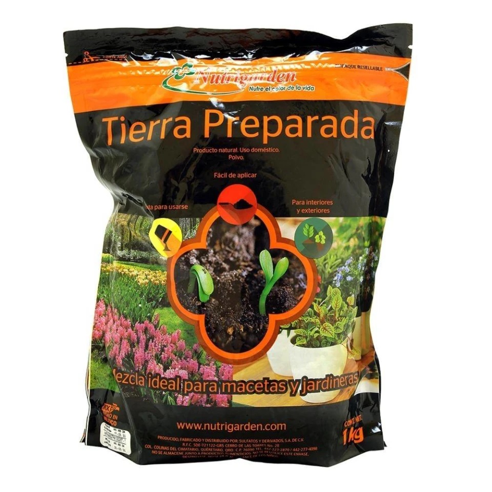 Tierra preparada para macetas y jardinería. Paquete 1kg