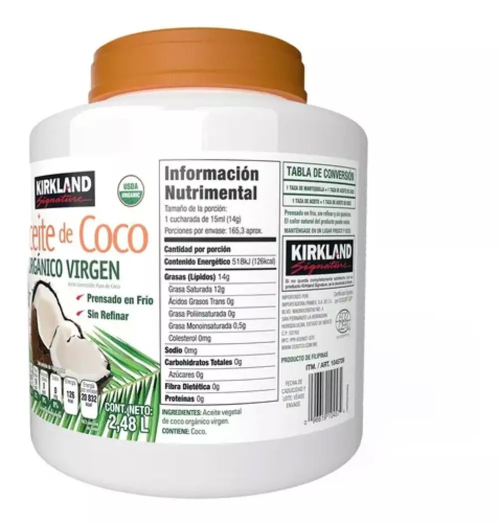 Aceite De Coco Orgánico Virgen 2.48 Lt Kirkland
