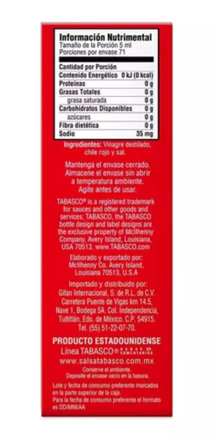 Salsa Tabasco Picante 355ml Botella Grande Original