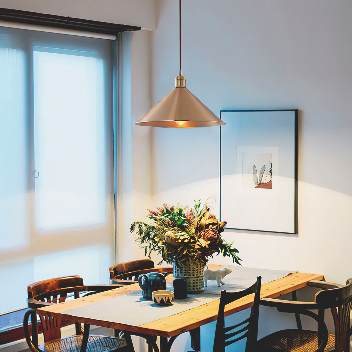 Ilios Innova | Lampara de techo colgante estilo industrial cono acabado latón 26 cm de diámetro | decoración industrial