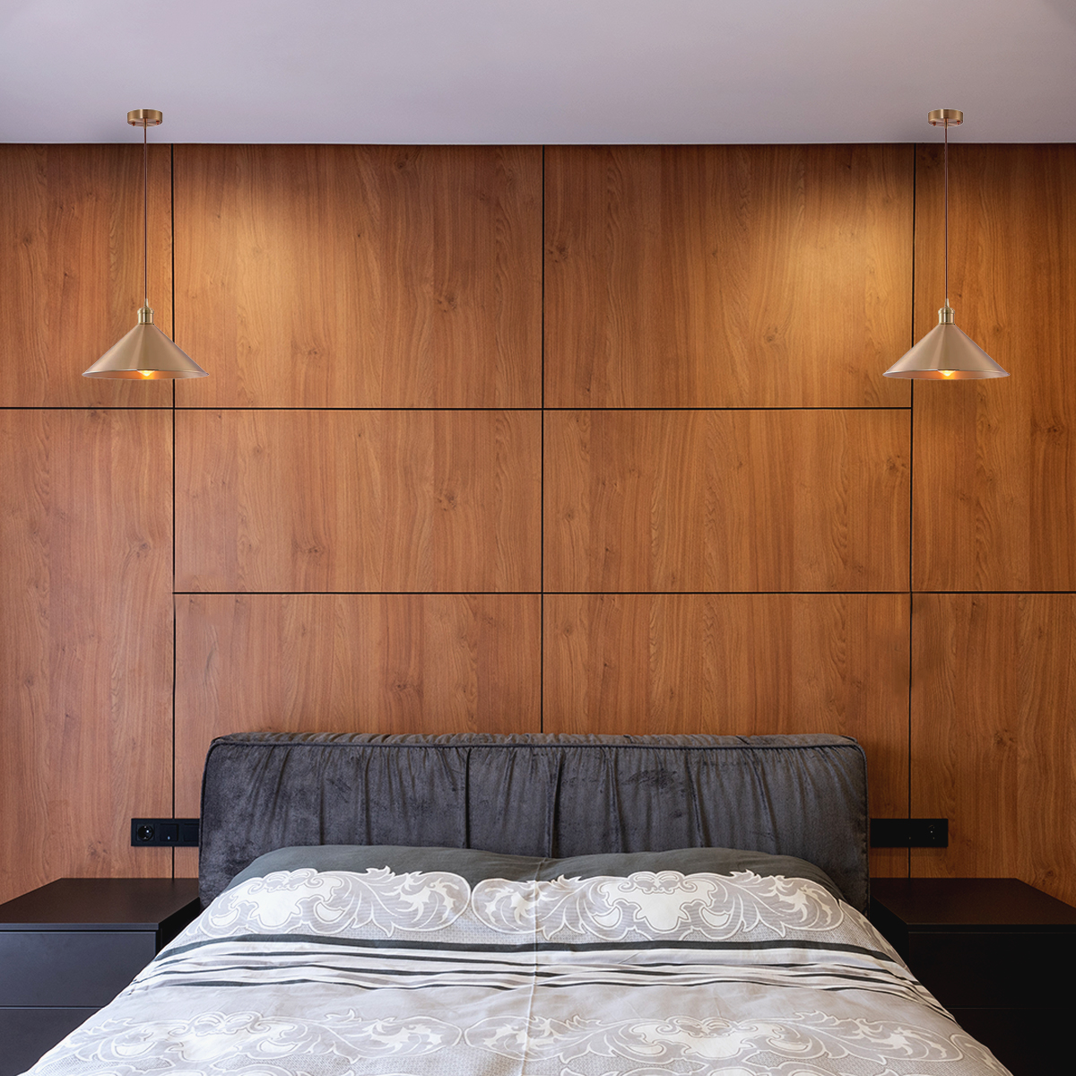 Ilios Innova | Lampara de techo colgante estilo industrial cono acabado latón 26 cm de diámetro | decoración industrial