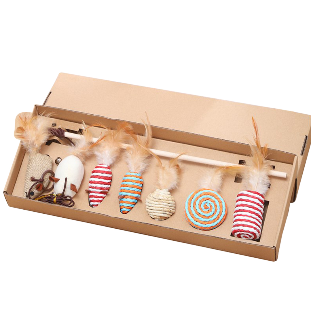 Juguete Para Gatos 7pzas Plumas Y Ratones Juego