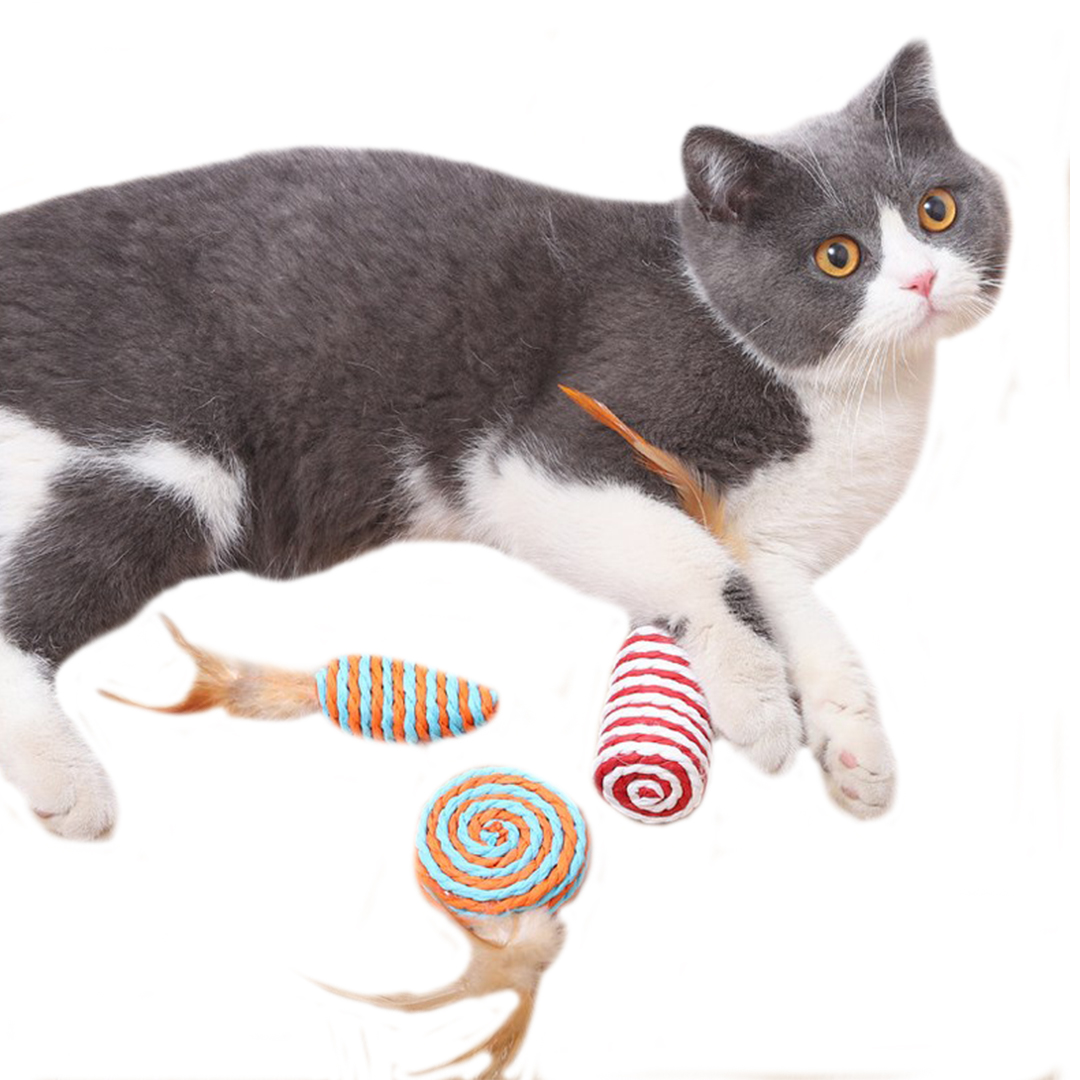 Juguete Para Gatos 7pzas Plumas Y Ratones Juego