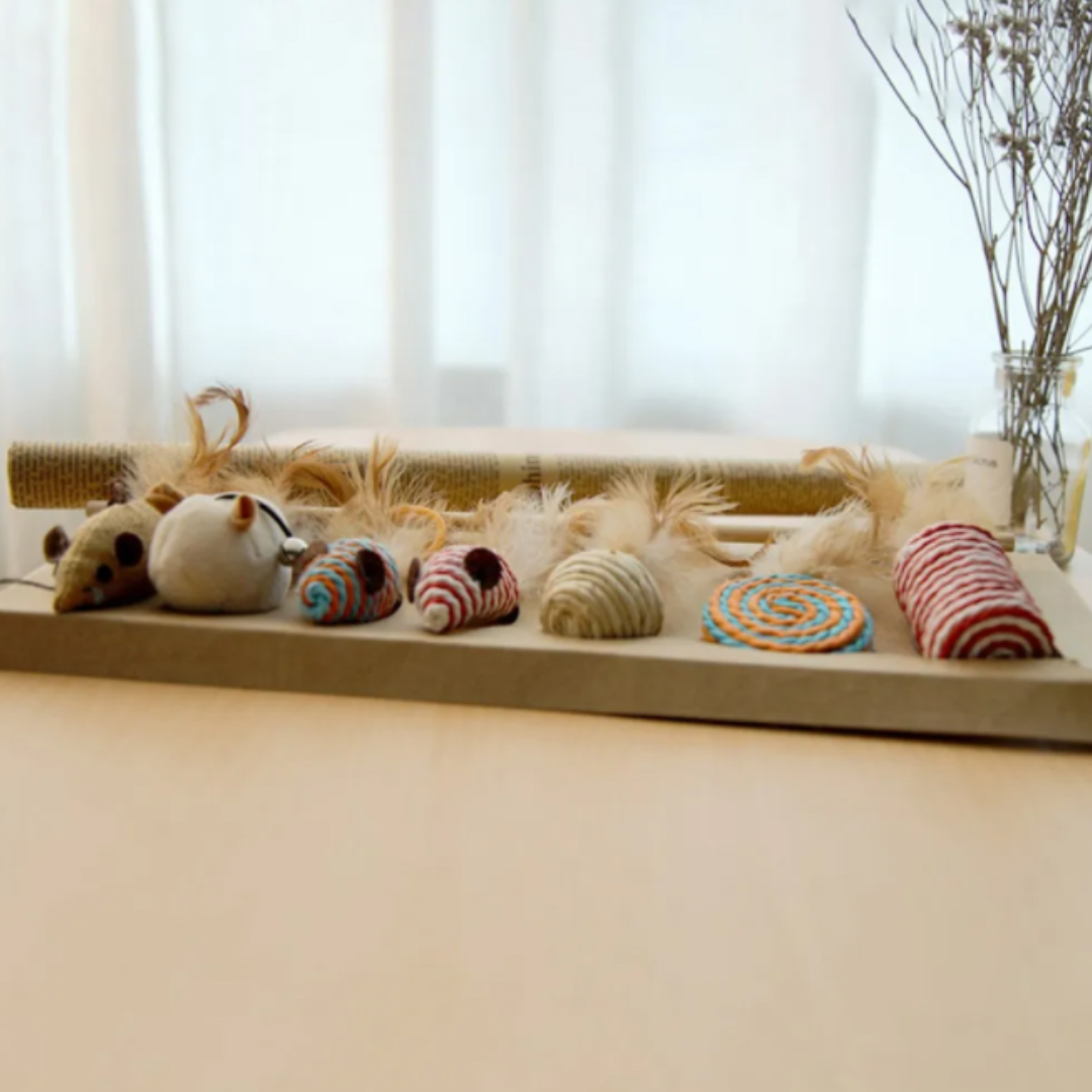 Juguete Para Gatos 7pzas Plumas Y Ratones Juego