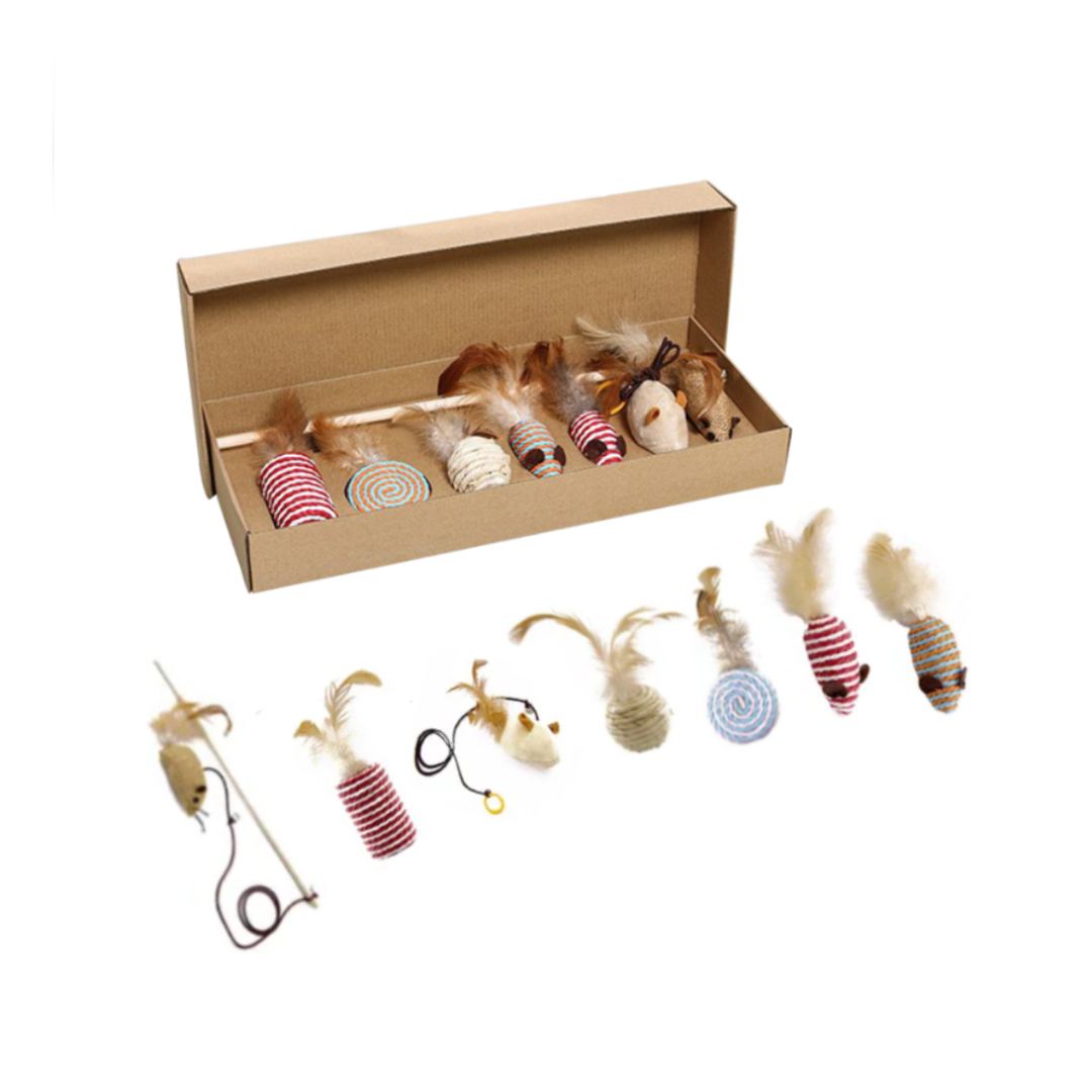 Juguete Para Gatos 7pzas Plumas Y Ratones Juego
