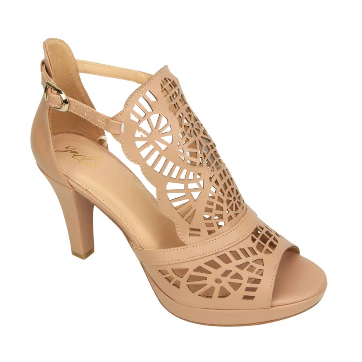 Sandalias de vestir marca Yaeli, con tacón alto, color beige, mod. 992331