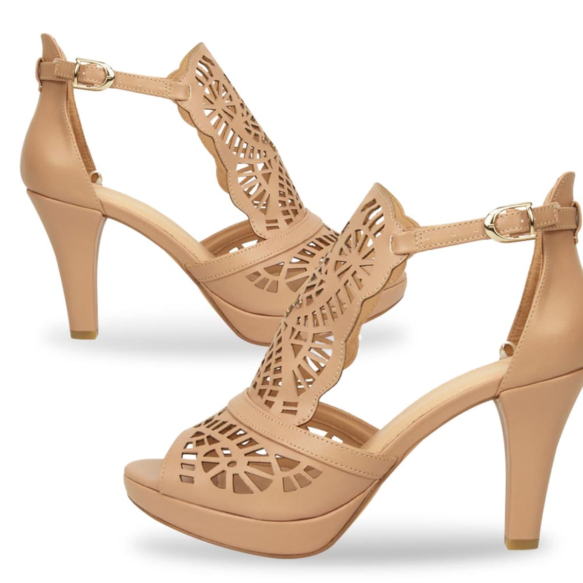 Sandalias de vestir marca Yaeli, con tacón alto, color beige, mod. 992331
