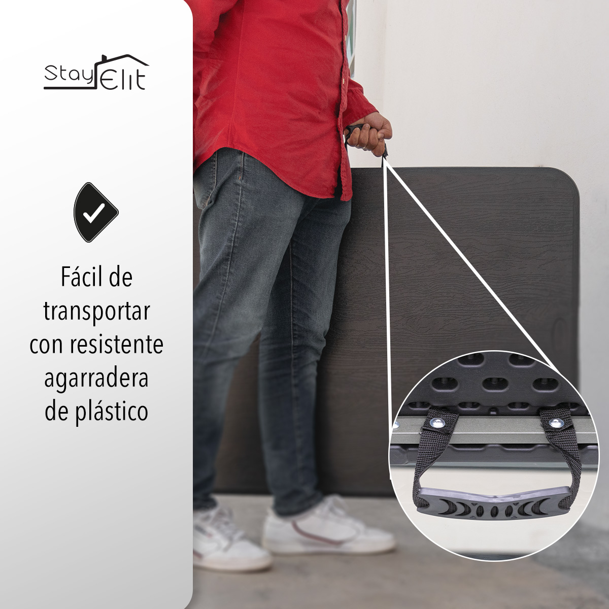 Mesa Plegable Tipo Madera 1.80 m Plastico Resistente Exterior.