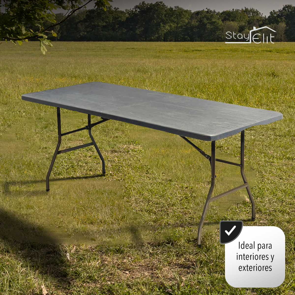 Mesa Plegable Tipo Madera 1.80 m Plastico Resistente Exterior.