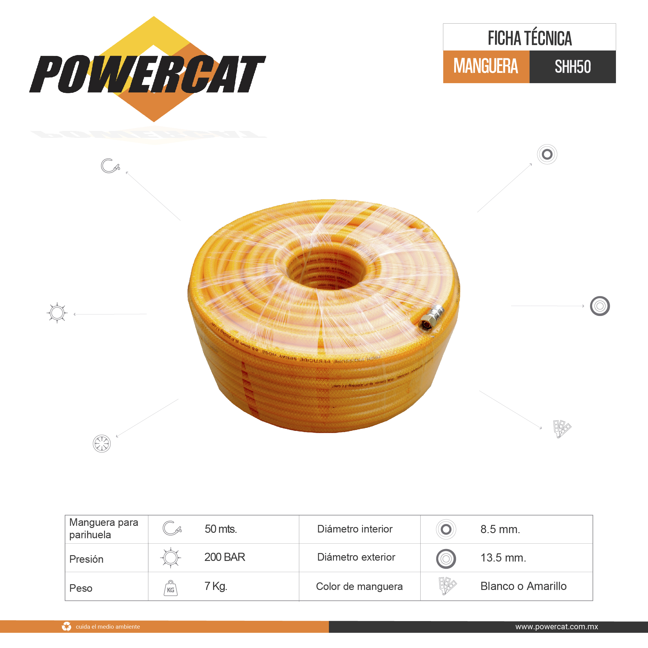 MANGUERA PARA PARIHUELA 50 METROS 8.5 MM SHH50
