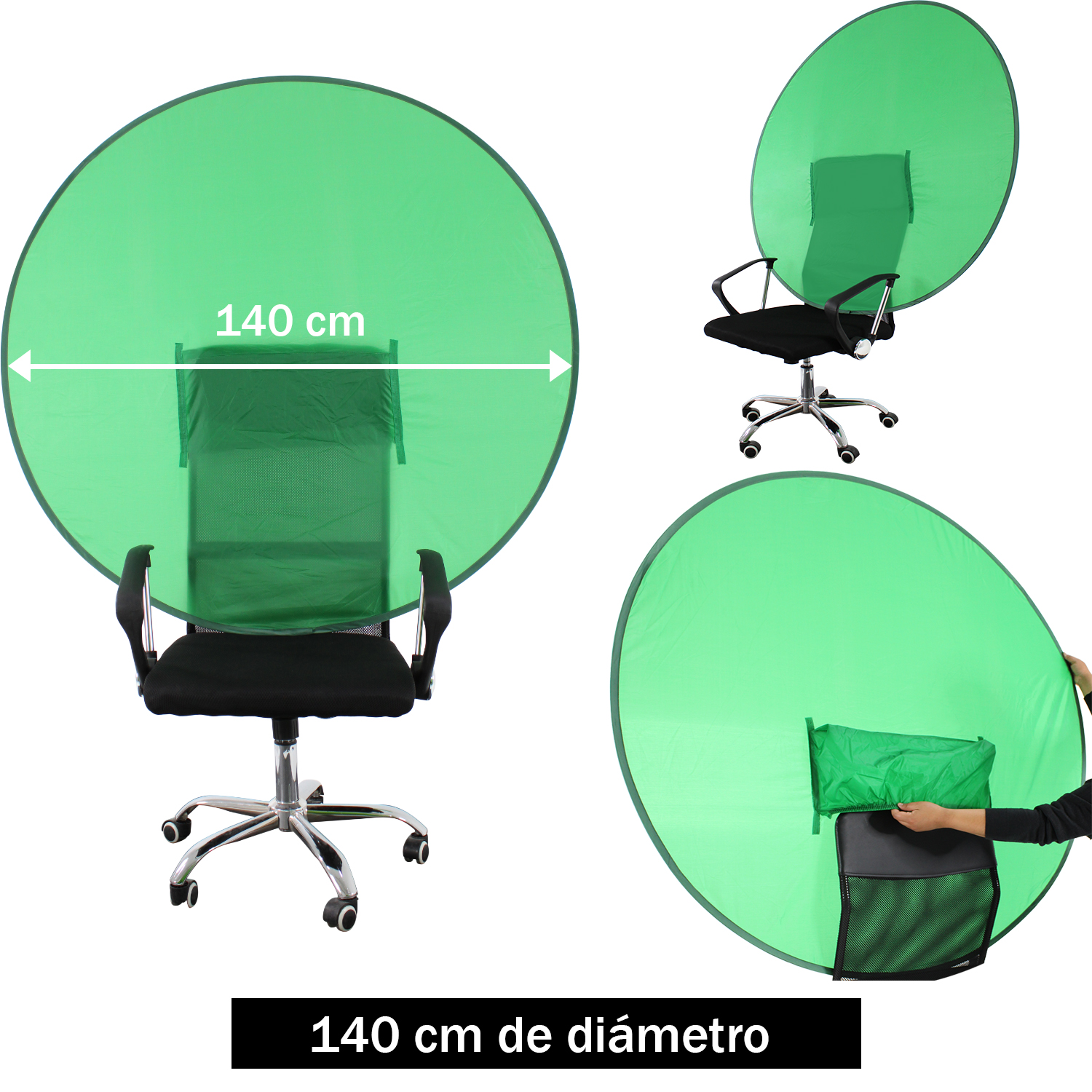 Pantalla Verde Fondo para Silla Redondo Chroma Key 55" Plegable Fotografia Video