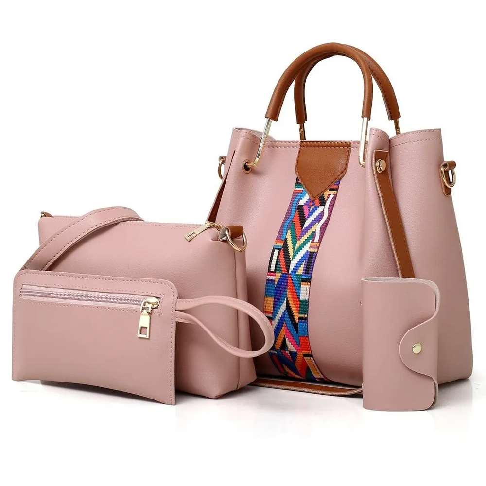 Set 4 Bolsos Modernos Mujer Dama Hombro De Alta Calidad ROSA