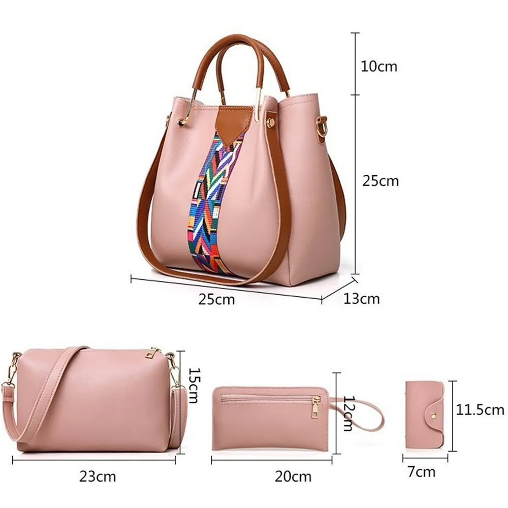 Set 4 Bolsos Modernos Mujer Dama Hombro De Alta Calidad ROSA