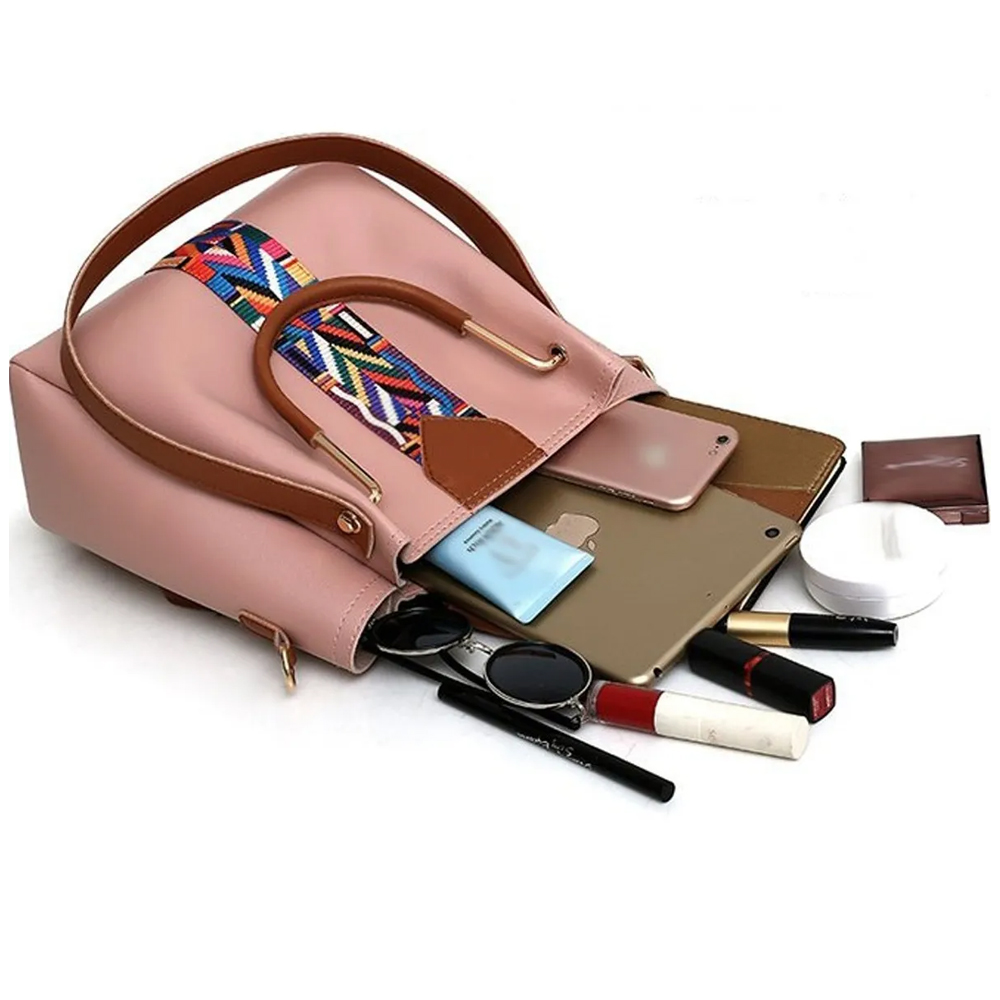 Set 4 Bolsos Modernos Mujer Dama Hombro De Alta Calidad ROSA