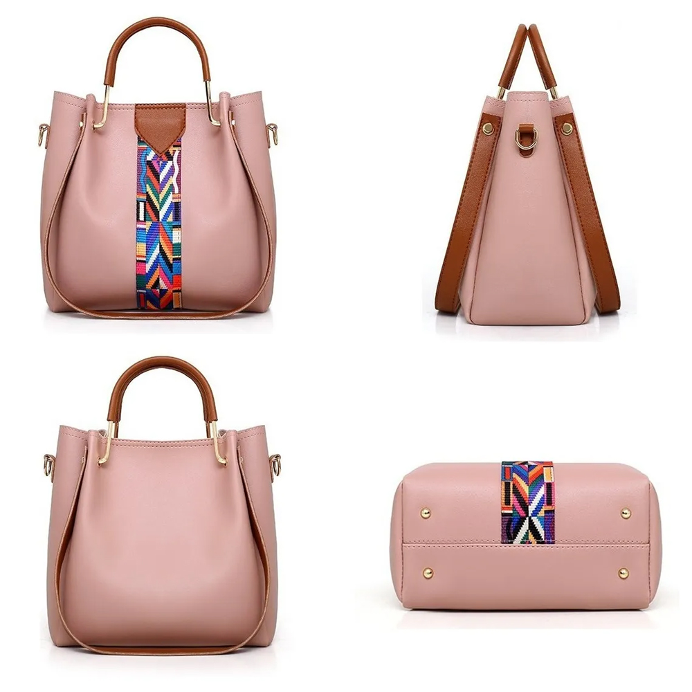 Set 4 Bolsos Modernos Mujer Dama Hombro De Alta Calidad ROSA