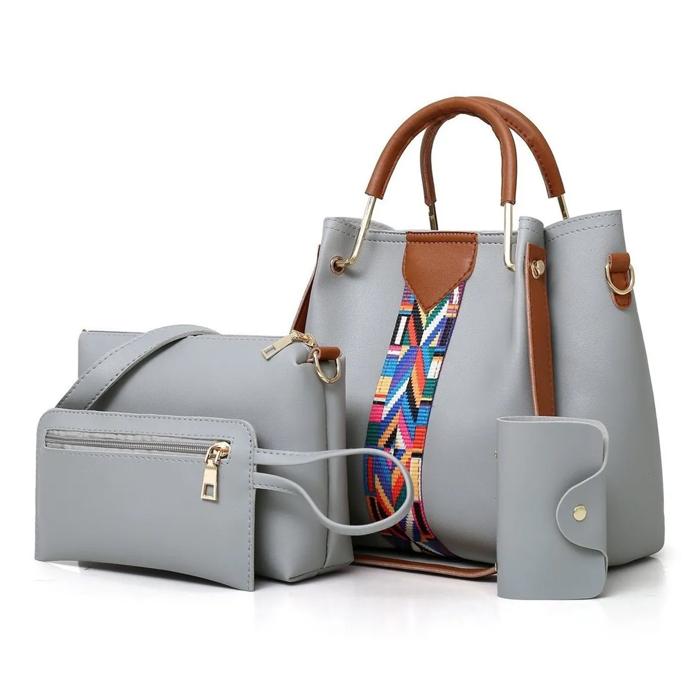 Set 4 Bolsos Modernos Mujer Dama Hombro De Alta Calidad GRIS
