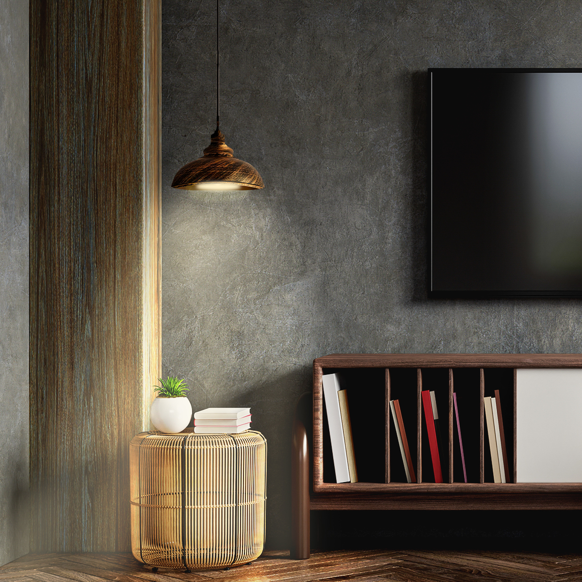 Lampara de techo colgante vintage de campana acabado rústico 29 cm de diámetro.