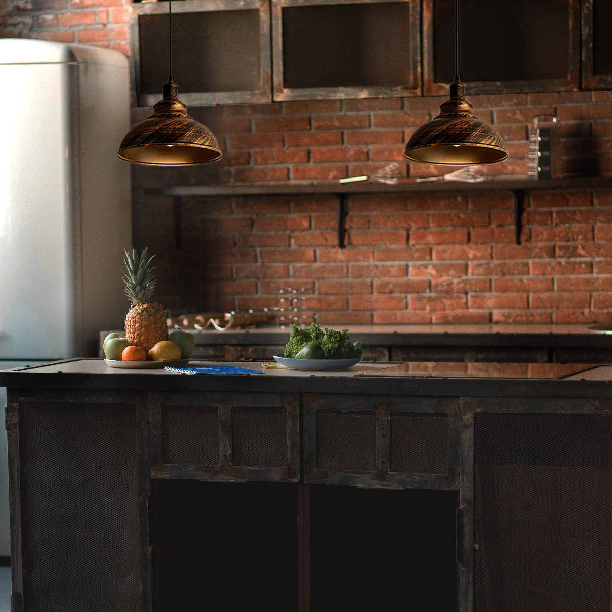 Lampara de techo colgante vintage de campana acabado rústico 29 cm de diámetro.