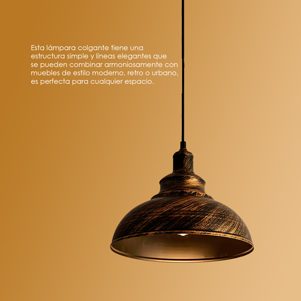 Lampara de techo colgante vintage de campana acabado rústico 29 cm de diámetro.