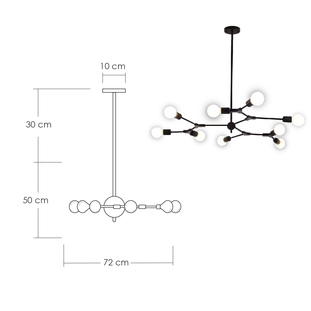 Lampara de techo estilo industrial Lámpara de araña 9 luces