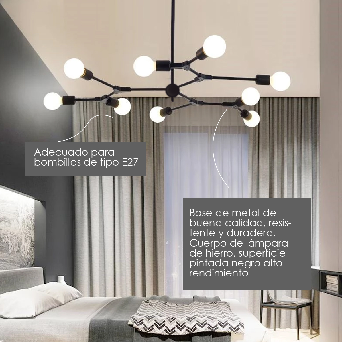 Lampara de techo estilo industrial Lámpara de araña 9 luces