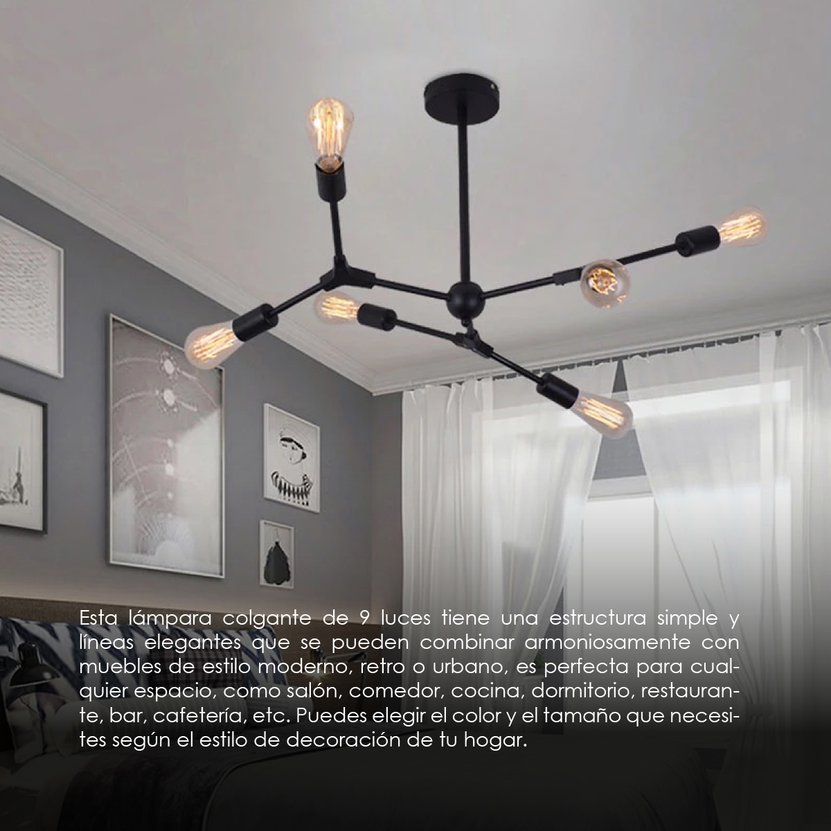 Lampara de techo estilo industrial Lámpara de araña 9 luces