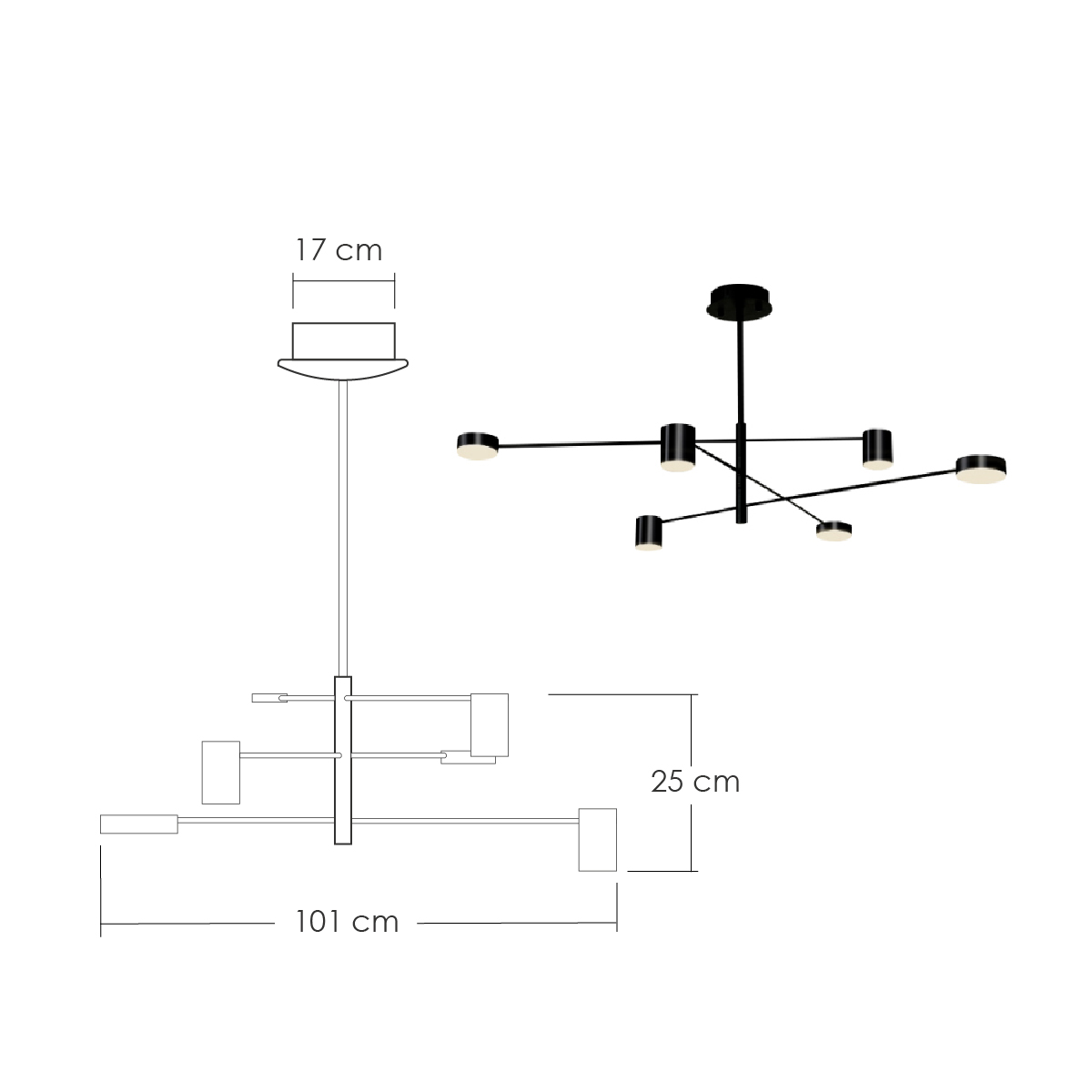 Lampara de techo estilo industrial hierro forjado negro con dorado lampara downlight 6 luces