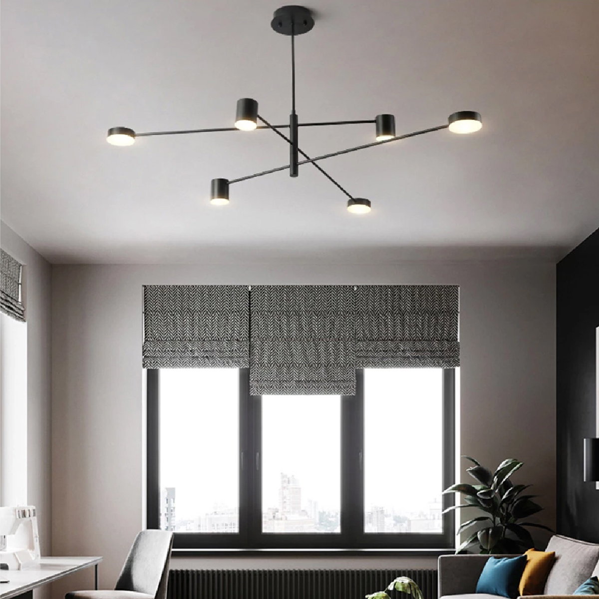 Lampara de techo estilo industrial hierro forjado negro con dorado lampara downlight 6 luces