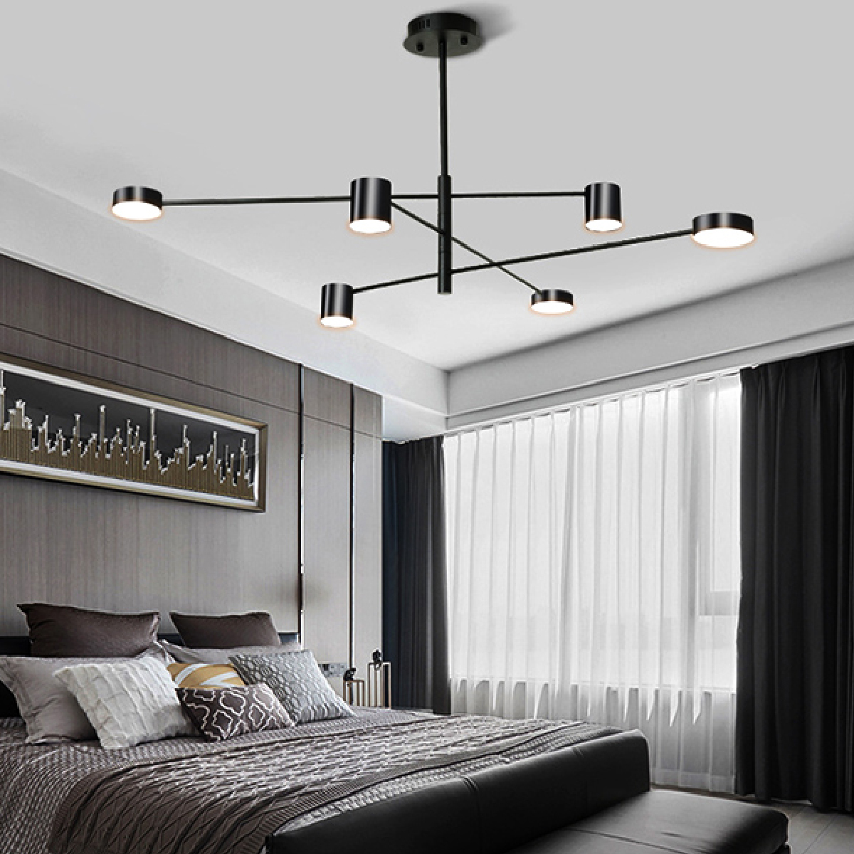Lampara de techo estilo industrial hierro forjado negro con dorado lampara downlight 6 luces