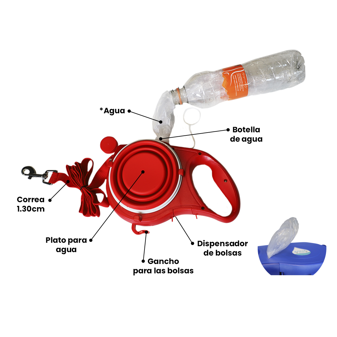 Correa Perro Grande 5 En 1 Botella Agua Dispensador De Bolsa