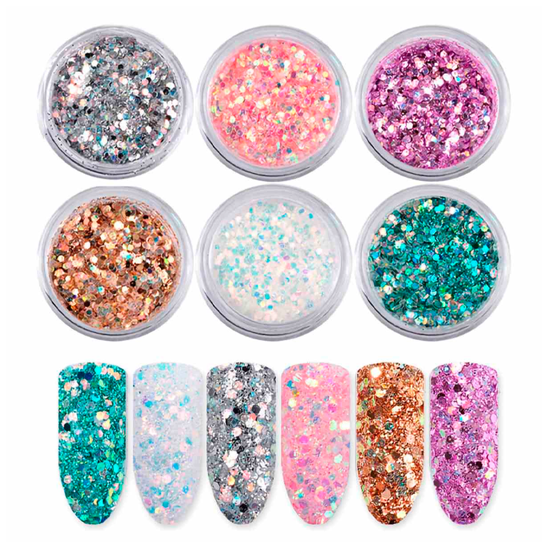 Adornos Para Uñas Set De 6 Piezas Arte Decorativo Para Uñas Purpurina  Glitter