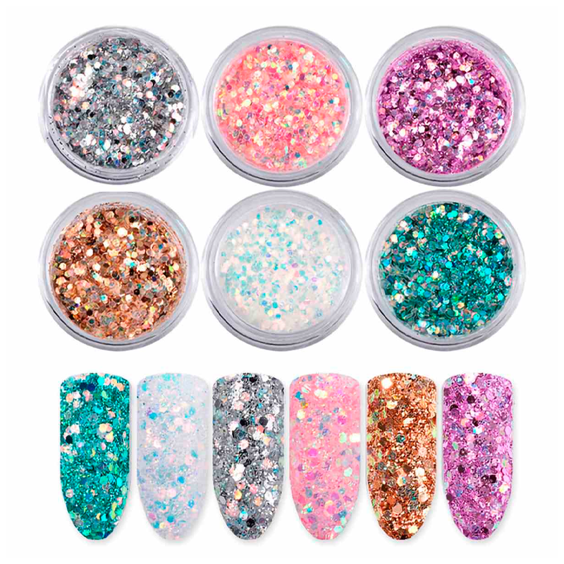 Adornos Para Uñas Set De 6 Piezas  Arte Decorativo Para Uñas Purpurina Glitter .