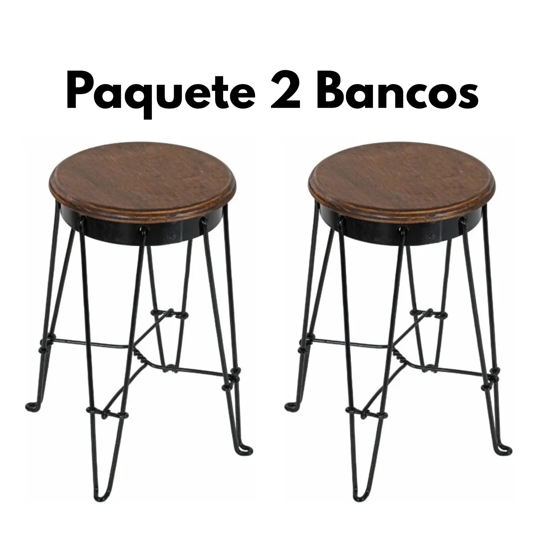 Paquete de 2 Bancos De Alambron 50 CM Barra Desayunador Restaurante Retro Madera