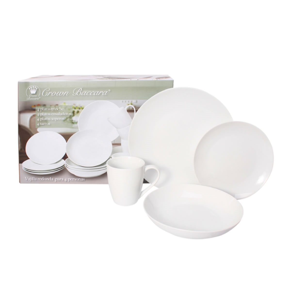 Vajilla De Porcelana Crown Baccara Galardón Contenido 16 Piezas CST