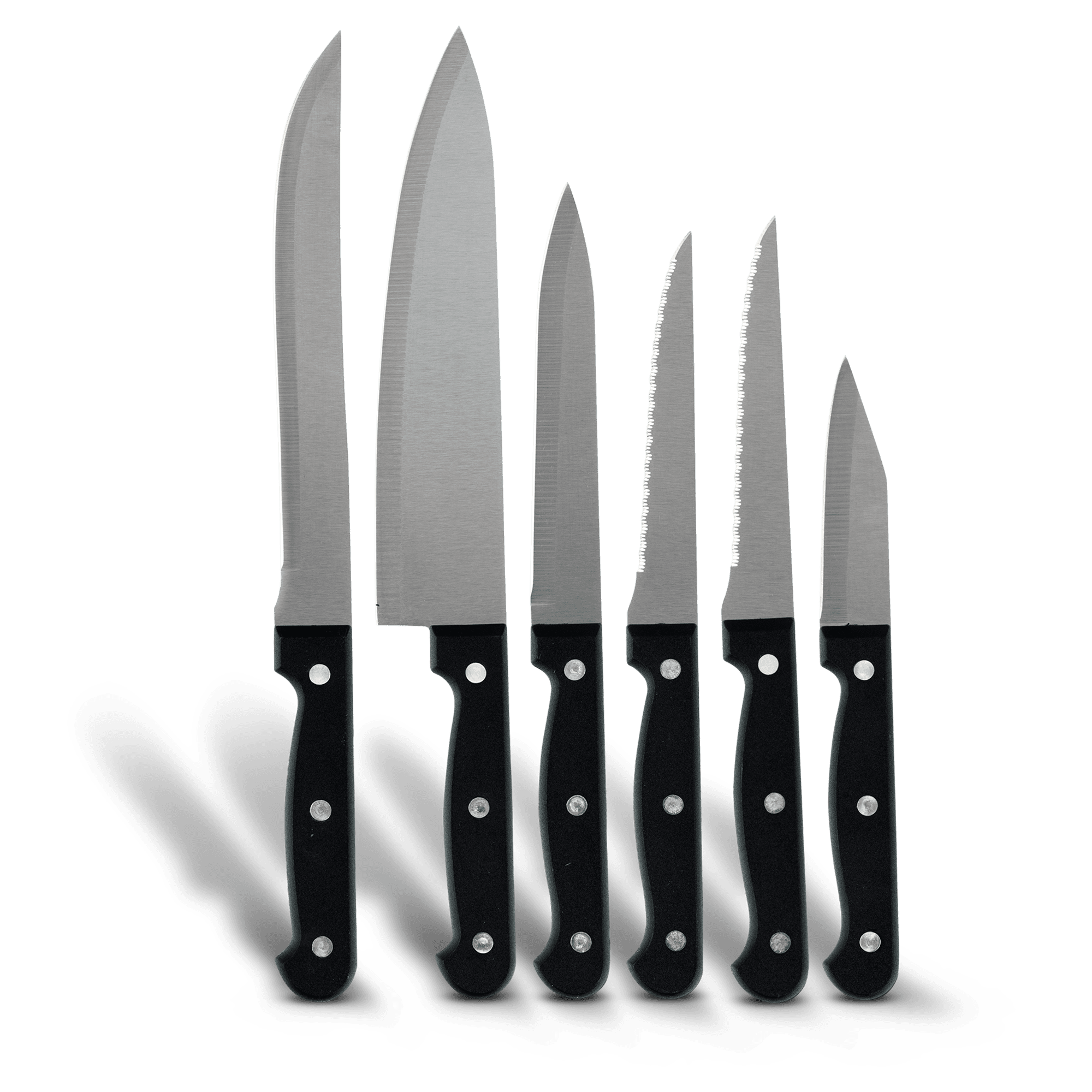 Juego de cuchillos con triple remache Ekco Classic de 6 Piezas de Acero inoxidable y mango de polipropileno Color Negro
