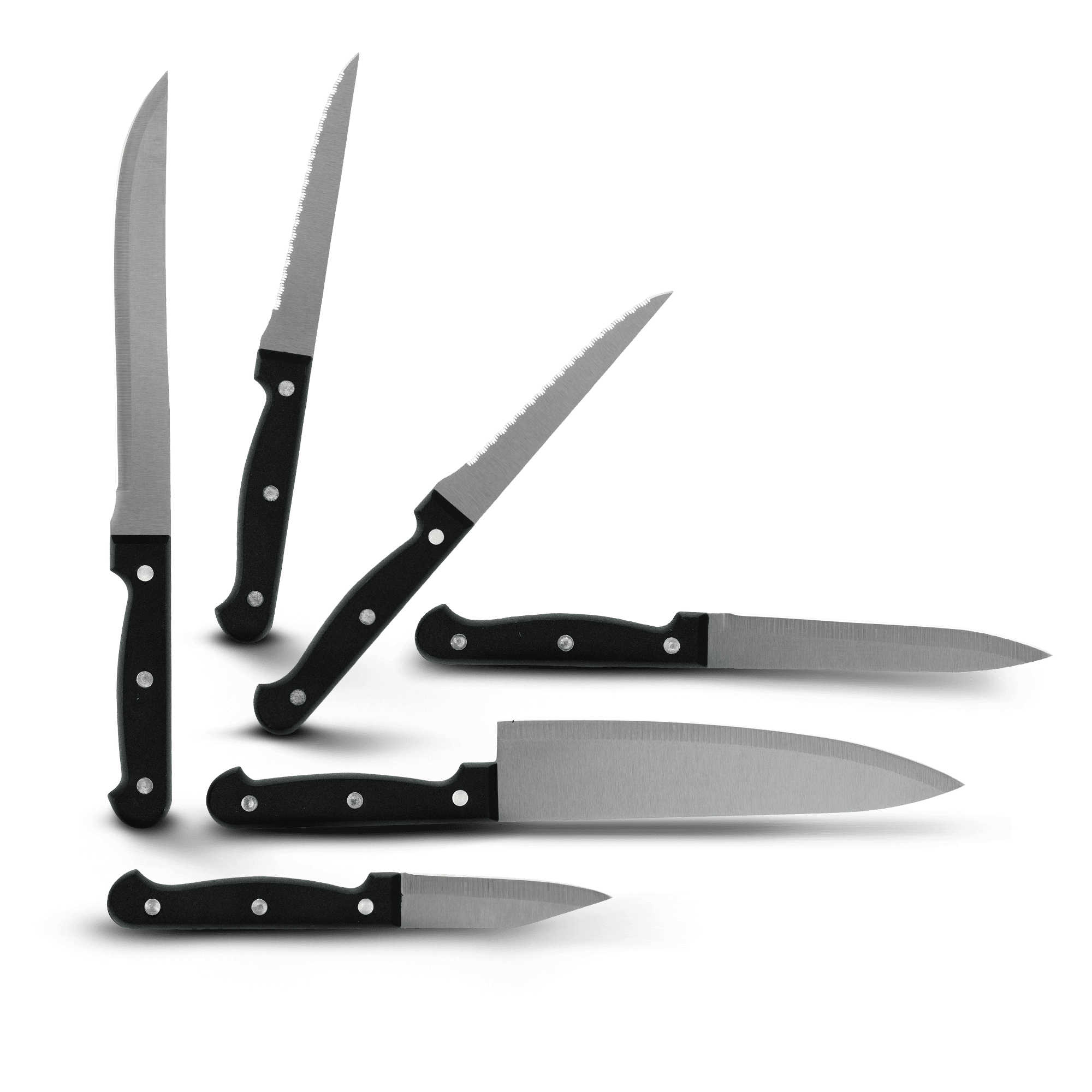 Juego de cuchillos con triple remache Ekco Classic de 6 Piezas de Acero inoxidable y mango de polipropileno Color Negro