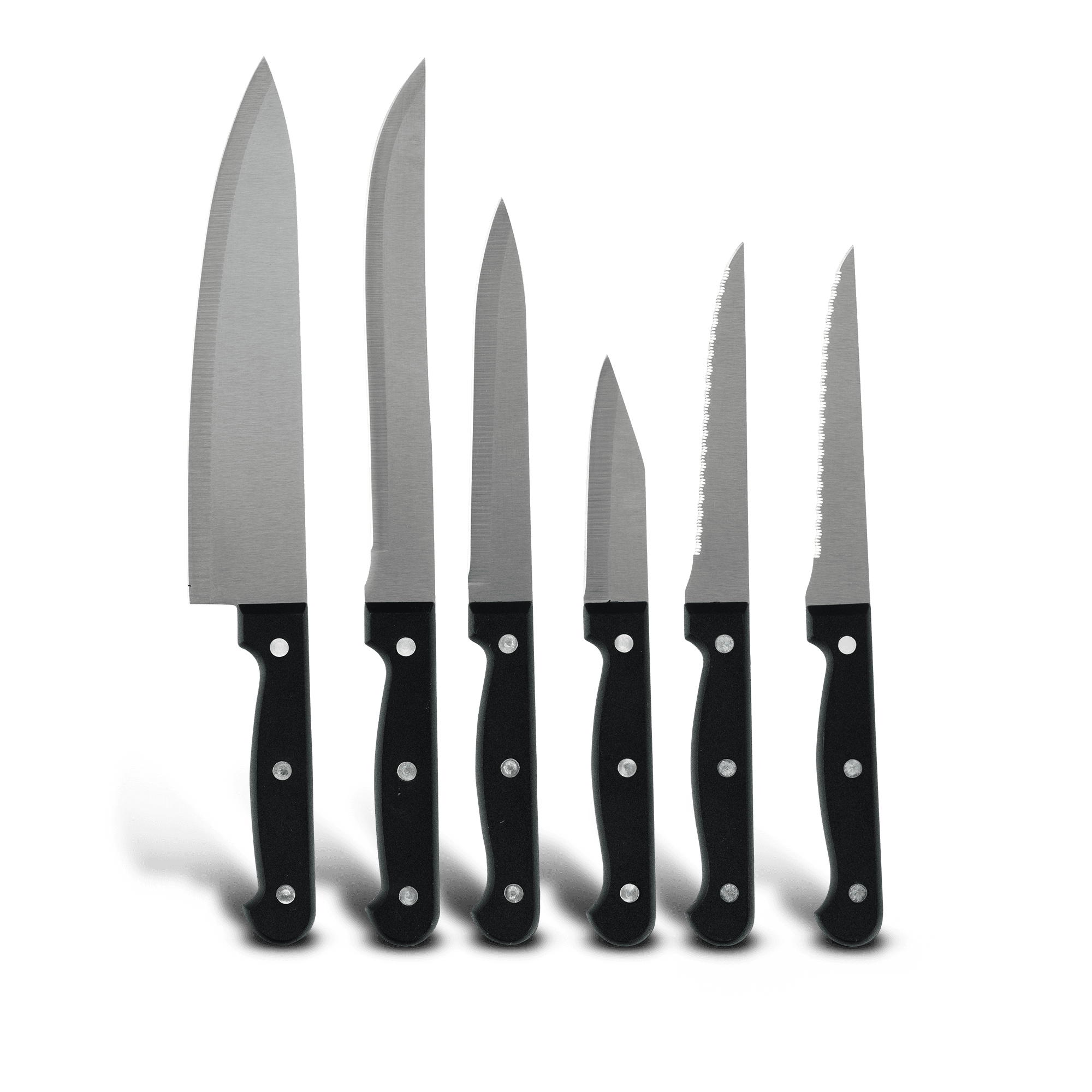 Juego de cuchillos con triple remache Ekco Classic de 6 Piezas de Acero inoxidable y mango de polipropileno Color Negro