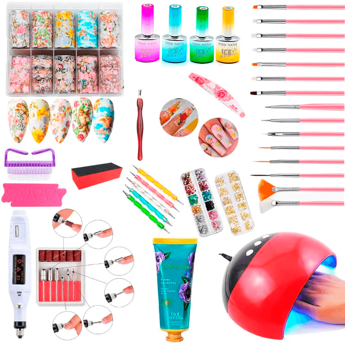 Uñas Gelish Esmaltes Lampara LED Arte Decorativo Para  Uñas Manciura Set Decorativo 67 Piezas