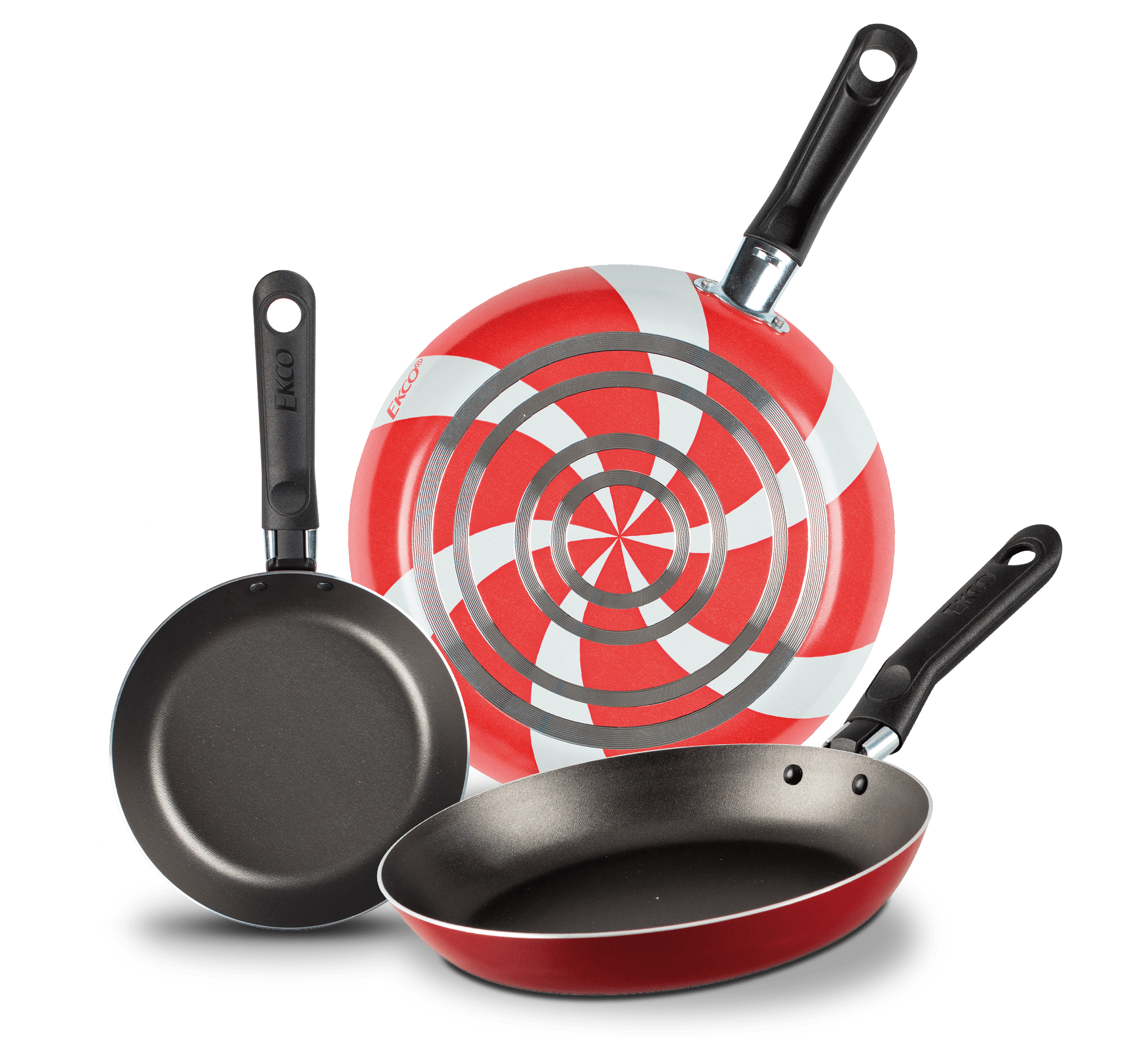 Juego de Sartenes Ekco Caramelo de 3 Piezas de Aluminio Color Blanco y rojo con Duraflon de Alto Rendimiento
