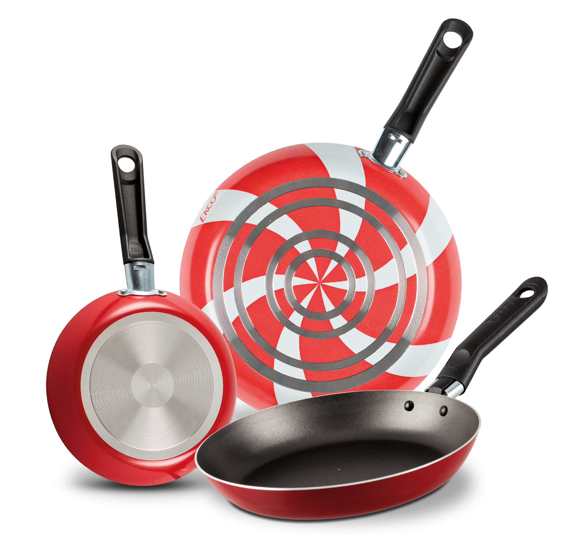 Juego de Sartenes Ekco Caramelo de 3 Piezas de Aluminio Color Blanco y rojo con Duraflon de Alto Rendimiento
