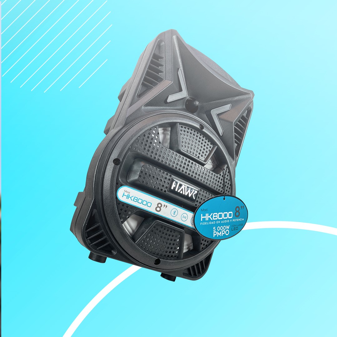 Bocina Portátil Hawk HK8000 De 8 Pulgadas Conexión TWS - Negro