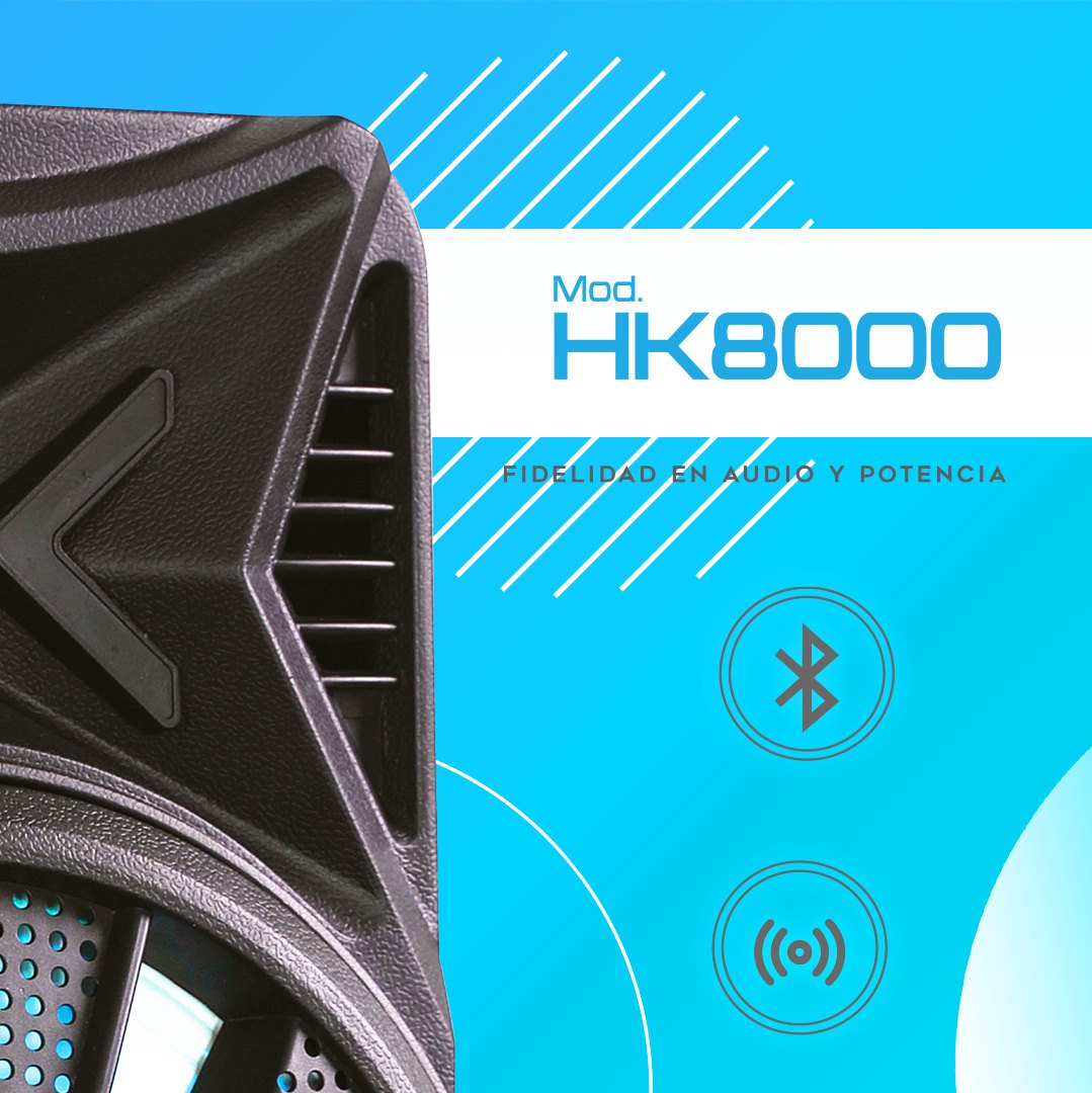 Bocina Portátil Hawk HK8000 De 8 Pulgadas Conexión TWS - Negro