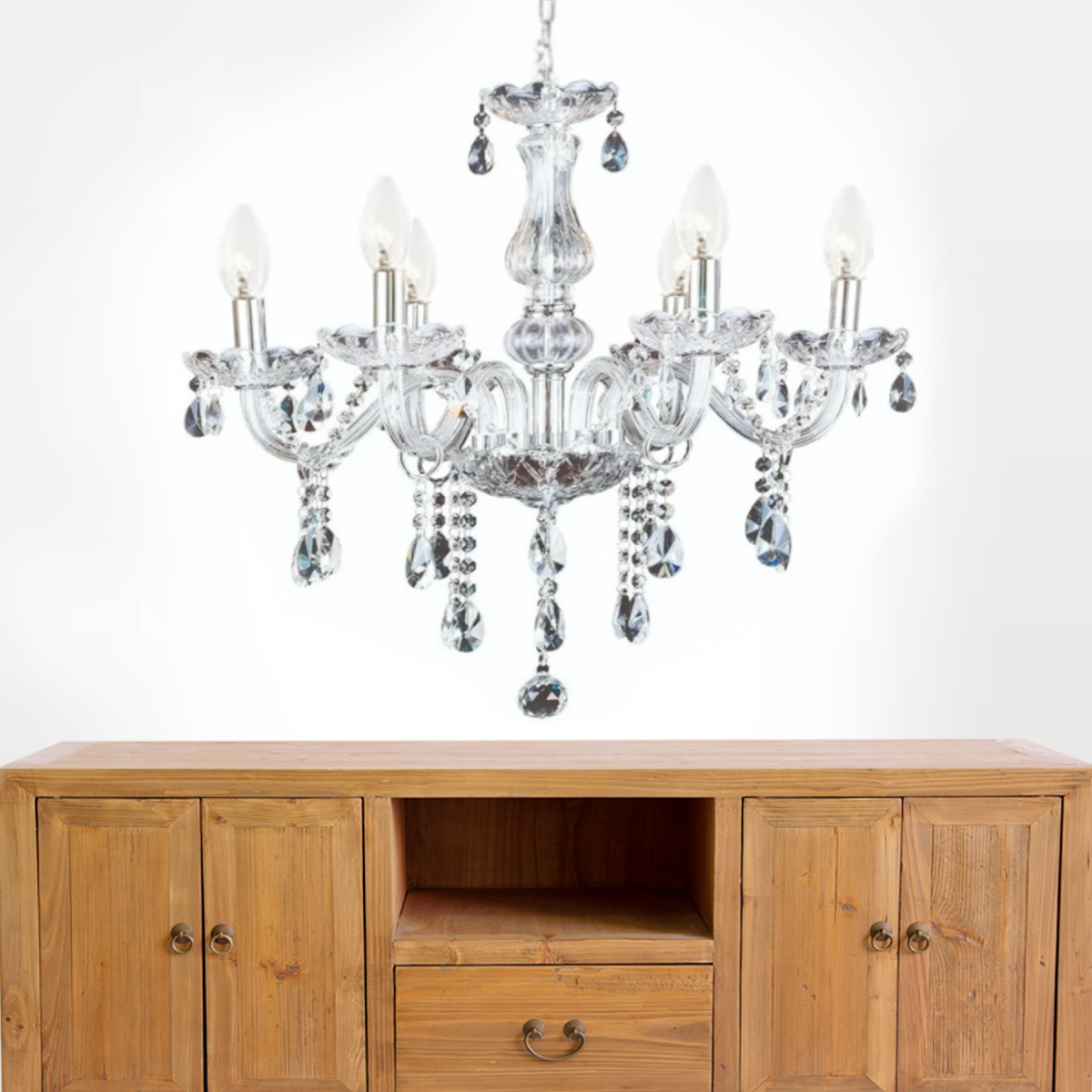 Lámpara Candil De Cristal Candelabro 6 Focos Elegante