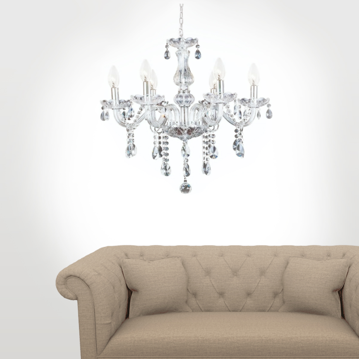 Lámpara Candil De Cristal Candelabro 6 Focos Elegante