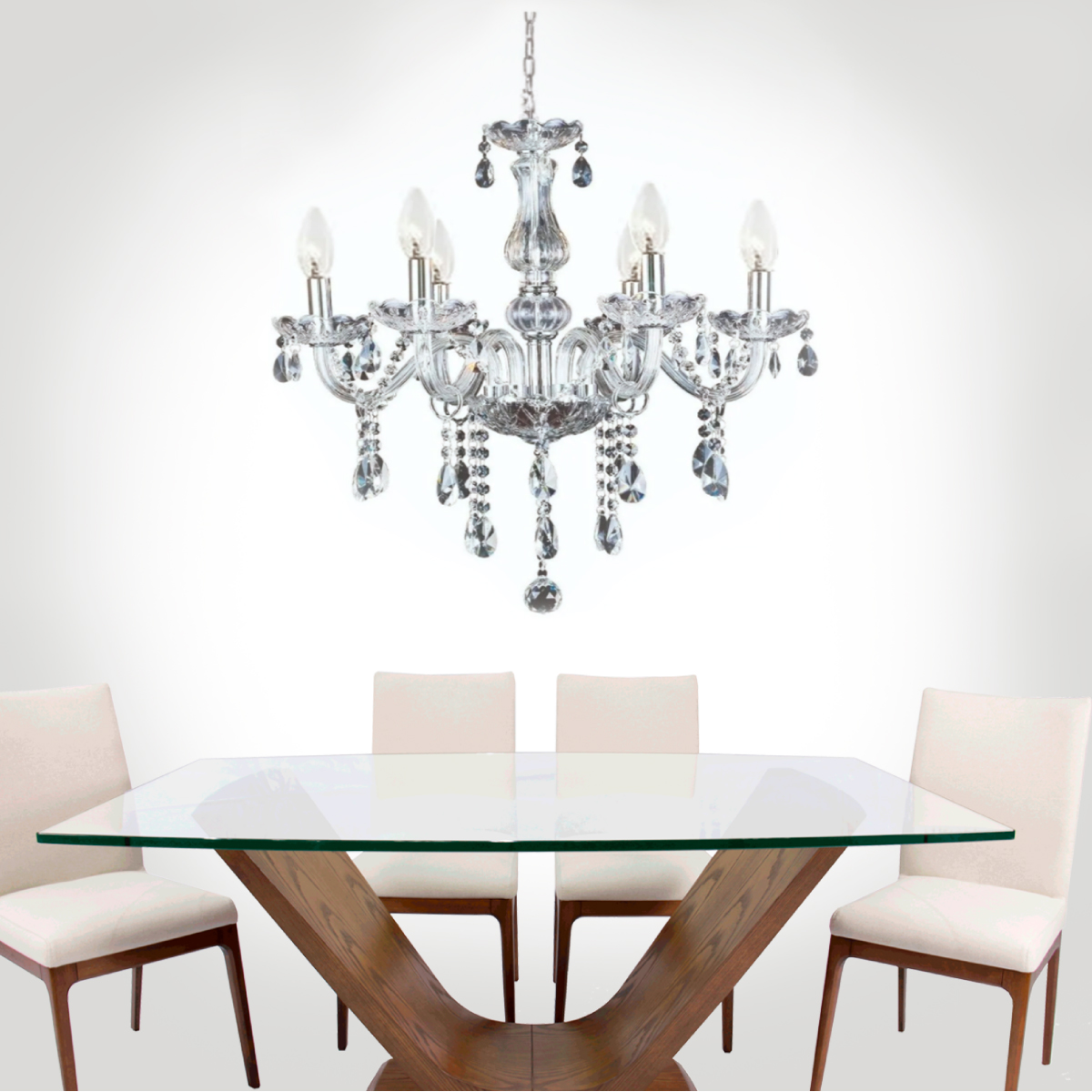 Lámpara Candil De Cristal Candelabro 6 Focos Elegante