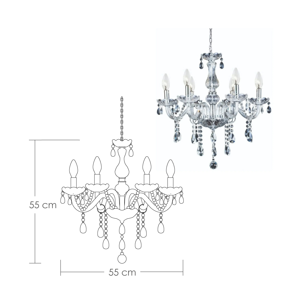 Lámpara Candil De Cristal Candelabro 6 Focos Elegante
