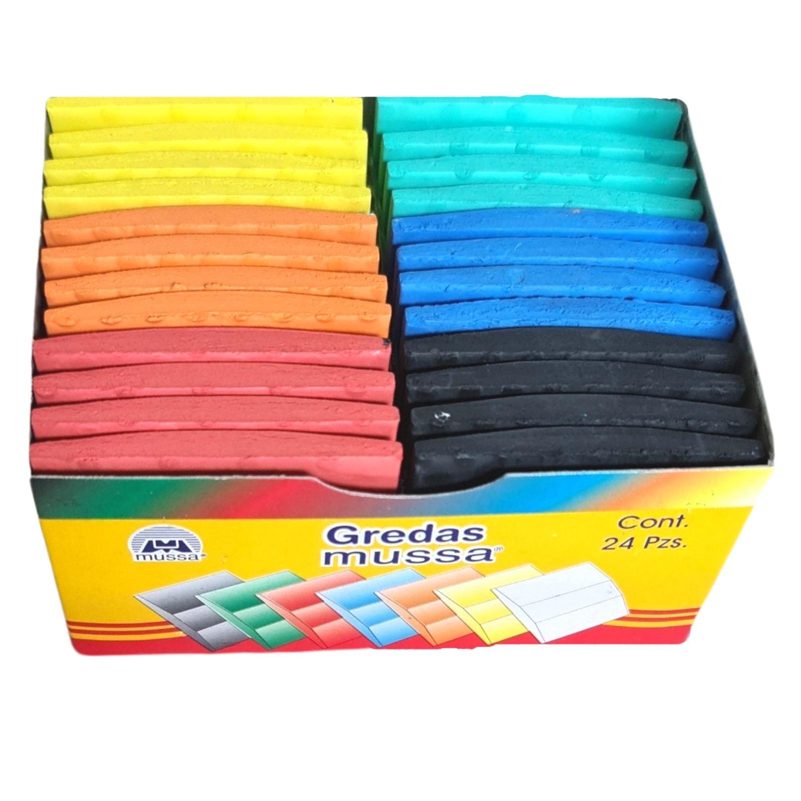 Gredas Caja con 24 Pzs. Colores Surtidos Marca MUSSA 4.8 X 4.8 cms